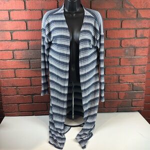 Ginger G Womans Large Blue & White Striped‎ Long Cardigan – Casual Cozy